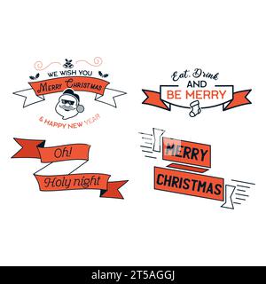 T-shirt coloré de Noël imprimé Designs Set avec des citations - manger, boire et être joyeux. Badge Joyeux Noël isolé sur blanc. Joyeuses fêtes stock vec Illustration de Vecteur