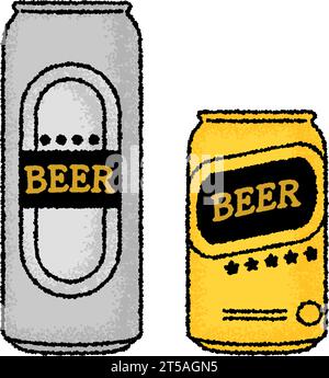 Canette de bière de 500 ml et 350 ml avec dessin à la main, touche analogique, illustration vectorielle Illustration de Vecteur