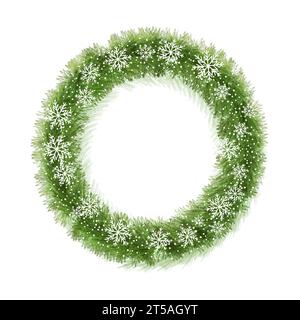 Couronne de Noël aquarelle peinte à la main avec flocons de neige Illustration de Vecteur