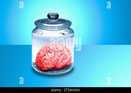 Cerveau humain dans un bocal en verre, illustration Banque D'Images