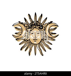 Pièce grecque ancienne jaune de la déesse du Soleil Illustration de Vecteur