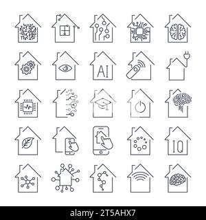 Ensemble simple d'icônes de ligne liées à la maison intelligente. Jeux d'icônes Smart Home et Technology. Contour modifiable. Illustration de Vecteur