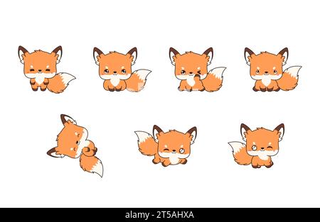 Collection de Vector Cartoon Fox Art. Ensemble d'illustrations d'animaux isolés Kawaii pour des impressions pour vêtements, autocollants, douche de bébé, pages à colorier Illustration de Vecteur