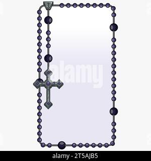 Conception vectorielle de cadre pour la photographie avec rosaire catholique, rosaire avec croix chrétienne avec forme carrée, symbole de la religion catholique Illustration de Vecteur