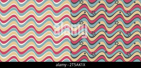 Ligne irrégulière de doodle ondulée, motifs sans couture ornementaux, lot de 2. Coups de pinceau BLOB, images d'étoiles. Palette de couleurs de Noël. Géométrique vectoriel Illustration de Vecteur