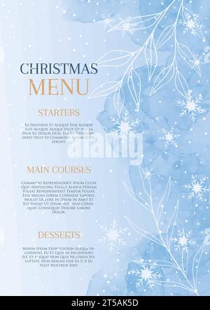 Menu de Noël avec fond aquarelle enneigé peint à la main Illustration de Vecteur