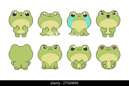 Ensemble de grenouille isolée Kawaii. Collection d'illustrations vectorielles Cartoon Froggy pour autocollants, douche de bébé, pages à colorier, impressions pour vêtements Illustration de Vecteur