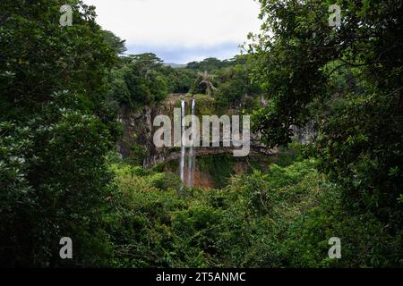 Chamarel Waterfalls Paysage dans la jungle tropicale de l'île Maurice Banque D'Images