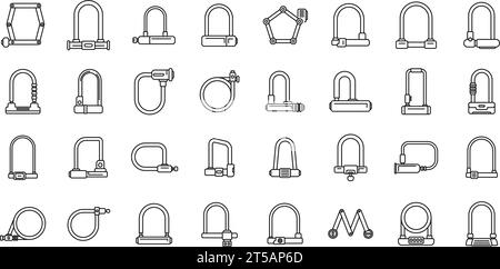 Les icônes de verrouillage de cycle définissent le vecteur de contour. Serrure intelligente pour vélo. Renforcement de la sécurité de l'alarme Illustration de Vecteur