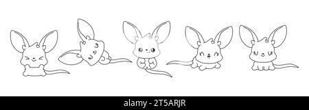 Collection de Vector Cartoon Baby Kangourou Coloriage page. Ensemble de Kawaii Isolated Baby Marsupial Animal Outline pour autocollants, douche de bébé, coloration Illustration de Vecteur
