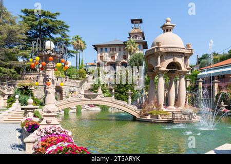 Imperia, Italie - 14 août 2023 : Villa Grock - manoir italien de Grock avec jardin, fontaine, bel été Banque D'Images