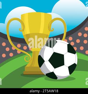 Ballon de football et coupe de championnat d'or vecteur d'affiche de football Illustration de Vecteur
