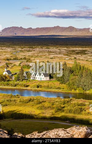 Paysage paysage du parc national de Thingvellir, Islande, abritant le plus ancien bâtiment du Parlement au monde Banque D'Images