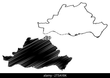 West Betuwe municipe (Royaume des pays-Bas, Hollande, pays d'argent ou province de Guelders) map illustration vectorielle, scribble sketch West Betuwe m Illustration de Vecteur