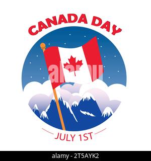 Bonne affiche de la fête du Canada montagnes avec drapeau du Canada vecteur Illustration de Vecteur