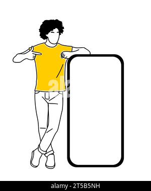 Homme pointant vers le grand vecteur d'écran de téléphone vide. Illustration de Vecteur