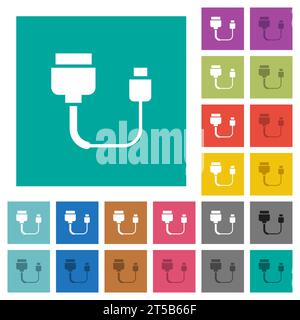 Convertisseur de câble de données d'ordinateur icônes plates multicolores sur des fonds carrés Unis. Variantes d'icônes blanches et foncées incluses pour le survol ou l'effet actif Illustration de Vecteur
