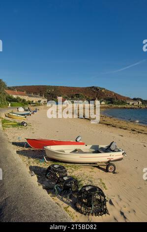 Vue sur le port de New Grimsby. Tresco. Îles Scilly, Cornouailles. Angleterre, Royaume-Uni Banque D'Images