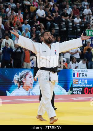 Montpellier, France. 03 novembre 2023. Walide Khyar de France Médaille de Bronze, hommes -66KG lors des Championnats d'Europe de judo individuels 2023 le 3 novembre 2023 à l'Arena Sud de France à Montpellier, France - photo Laurent Lairys/DPPI crédit : DPPI Media/Alamy Live News Banque D'Images