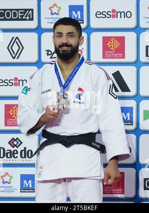 Montpellier, France. 03 novembre 2023. Walide Khyar de France Médaille de Bronze, hommes -66KG lors des Championnats d'Europe de judo individuels 2023 le 3 novembre 2023 à l'Arena Sud de France à Montpellier, France - photo Laurent Lairys/DPPI crédit : DPPI Media/Alamy Live News Banque D'Images