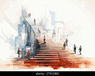 Dessin de la course de l'équipe Entreprises à la marche supérieure illustration séparée, balayant les lignes surtirées. Illustration de Vecteur