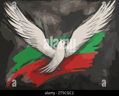 Dessin du drapeau palestinien dans l'illustration de colombe de paix séparé, balayant des lignes surtirées. Illustration de Vecteur