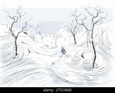 Dessin de vacances à l'illustration de la neige séparé, balayant les lignes surdessinées. Illustration de Vecteur