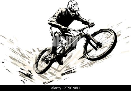 Dessin de Jeune saut avec illustration de silhouette de vélo séparés, balayant des lignes surdessinées. Illustration de Vecteur