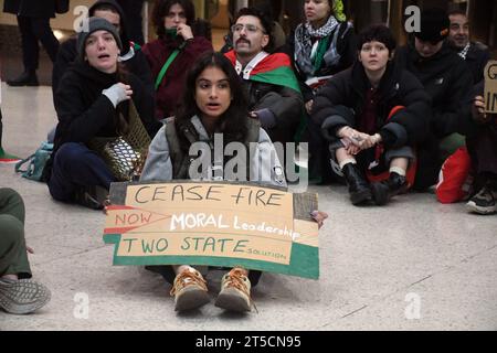 Londres, Royaume-Uni. 4 novembre 2023. Asseyez-vous pour manifester à la gare de Charing Cross. Journée d'action pro palestinienne. Crédit : JOHNNY ARMSTEAD/Alamy Live News Banque D'Images