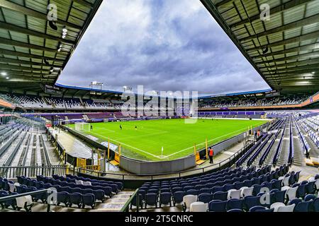 Anderlecht, Belgique. 04 novembre 2023. Lotto Park photographié avant un match de football féminin entre le RSC Anderlecht et Oud Heverlee Leuven lors de la 8e journée de la saison 2023 - 2024 de la Super League belge Lotto Womens, le samedi 4 novembre 2023 à Anderlecht, Belgique . Crédit : Sportpix/Alamy Live News Banque D'Images