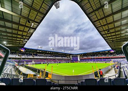 Anderlecht, Belgique. 04 novembre 2023. Lotto Park photographié avant un match de football féminin entre le RSC Anderlecht et Oud Heverlee Leuven lors de la 8e journée de la saison 2023 - 2024 de la Super League belge Lotto Womens, le samedi 4 novembre 2023 à Anderlecht, Belgique . Crédit : Sportpix/Alamy Live News Banque D'Images