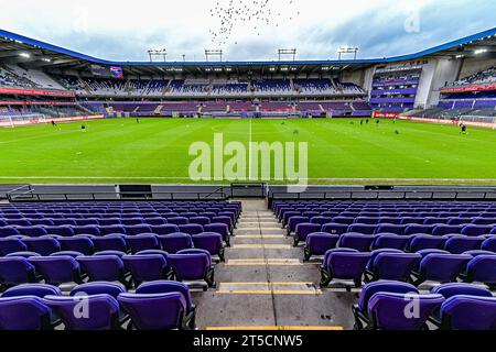 Anderlecht, Belgique. 04 novembre 2023. Lotto Park photographié avant un match de football féminin entre le RSC Anderlecht et Oud Heverlee Leuven lors de la 8e journée de la saison 2023 - 2024 de la Super League belge Lotto Womens, le samedi 4 novembre 2023 à Anderlecht, Belgique . Crédit : Sportpix/Alamy Live News Banque D'Images