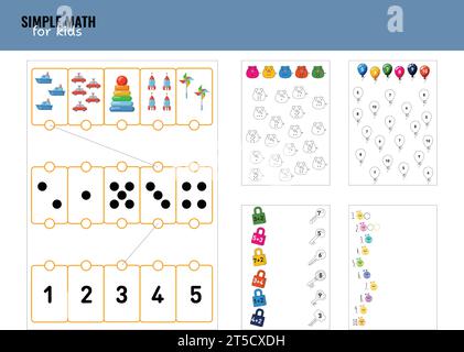 Feuille de travail activités enfants. Tâche logique mathématique simple imprimable pour préscolaire. Tâches logiques pour les enfants Illustration de Vecteur