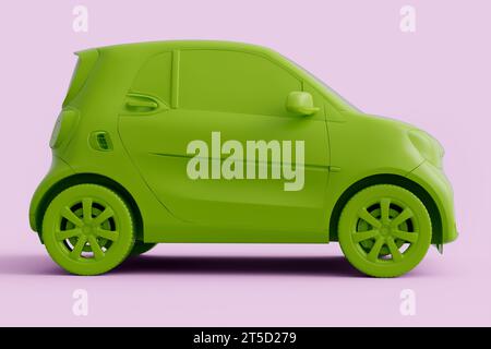Voiture familiale ECO sur fond rose monochrome. rendu 3d de concept voiture moderne Banque D'Images