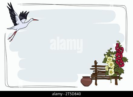 Modèle de dessin animé avec cadre de texte pour la présentation power point dans le style ukrainien avec un ensemble d'éléments Illustration de Vecteur