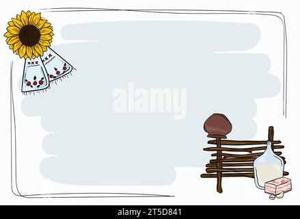 Modèle de dessin animé avec cadre de texte pour la présentation power point dans le style ukrainien avec un ensemble d'éléments Illustration de Vecteur