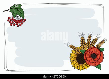 Modèle de dessin animé avec cadre de texte pour la présentation power point dans le style ukrainien avec un ensemble d'éléments Illustration de Vecteur