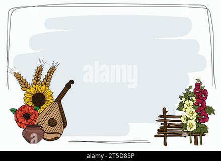 Modèle de dessin animé avec cadre de texte pour la présentation power point dans le style ukrainien avec un ensemble d'éléments Illustration de Vecteur