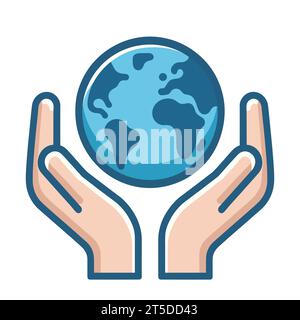 Icône globe Terre en mains. Mains tenant la forme de la planète . Symbole de protection de l'environnement. Illustration vectorielle Illustration de Vecteur