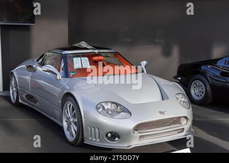 Paris, France - RM Sotheby's Paris 2020. Focus sur une Laviolette Spyker C8 grise 2008. N° de châssis XL9BA11G98Z363029. Banque D'Images