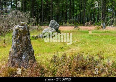 Le cercle de pierre Nine Stanes, près de Banchory, Aberdeenshire, Écosse, Royaume-Uni Banque D'Images