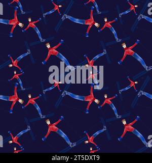 Pattern sans couture aquarelle avec skieurs. Banque D'Images