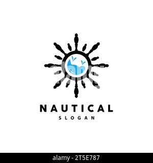 Logo de direction de navire, bateau à volant bateau Yacht Compass Vector, élégant simple design minimaliste Ocean, voile Illustration de Vecteur