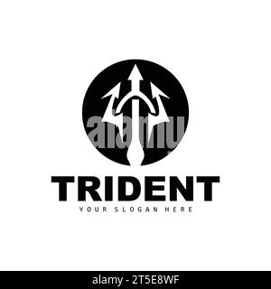 Logo Trident, lance magique vectorielle de Poseidon Neptune, Triton King Design, illustration de marque d'icône de modèle Illustration de Vecteur