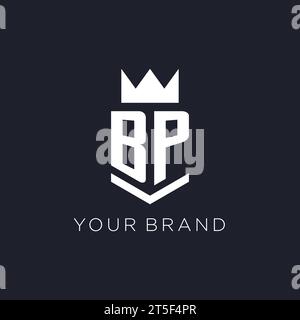Logo BP avec bouclier et couronne, idées initiales de conception de logo monogramme Illustration de Vecteur