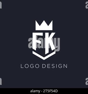 Logo FK avec bouclier et couronne, idées initiales de conception de logo monogramme Illustration de Vecteur