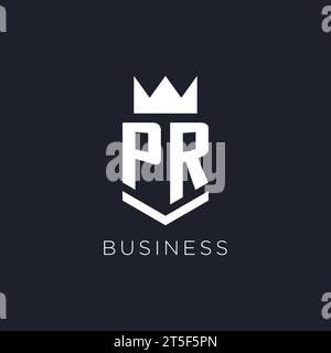 Logo PR avec bouclier et couronne, idées initiales de conception de logo de monogramme Illustration de Vecteur