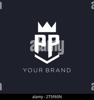Logo PP avec bouclier et couronne, idées initiales de conception de logo de monogramme Illustration de Vecteur
