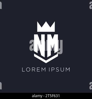 Logo NM avec bouclier et couronne, idées initiales de conception de logo monogramme Illustration de Vecteur