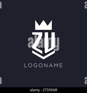 ZU logo avec bouclier et couronne, idées initiales de conception de logo de monogramme Illustration de Vecteur